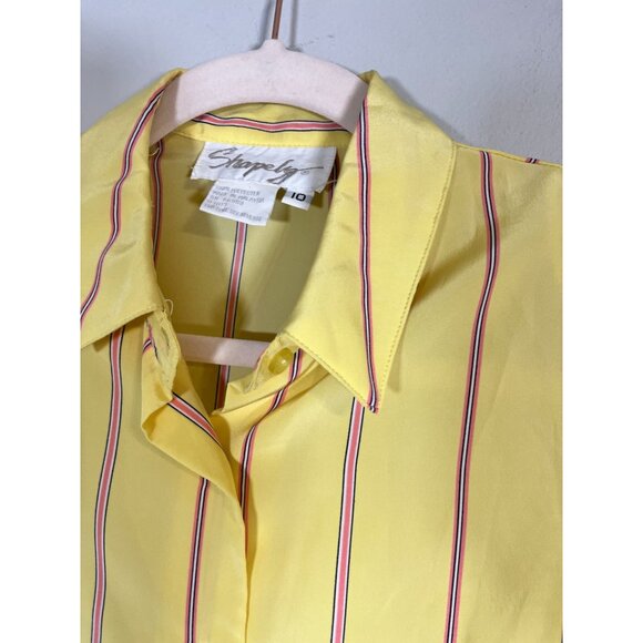 Retro Striped Top 10 Yellow Old Money Preppy Boho Classic Chic Glam Workwear 70s - Picture 4 of 10